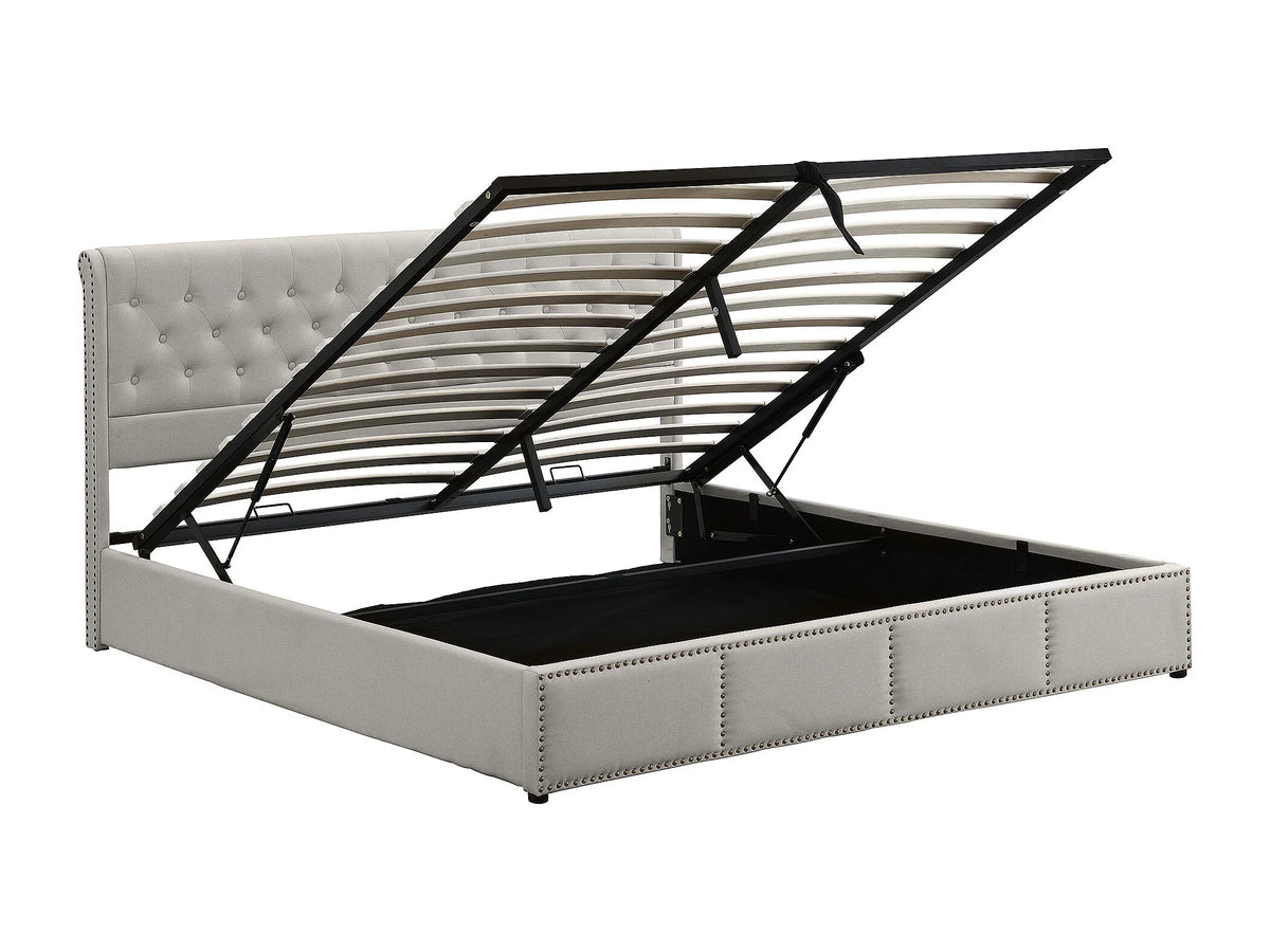 Lit Coffre 140x190 Tissu Lin Gris Capitonné — vue 10