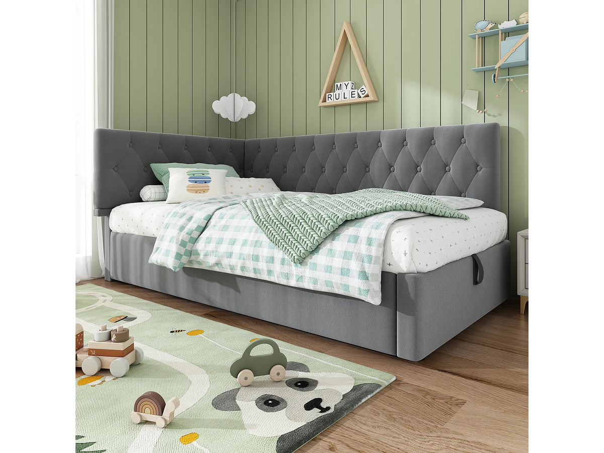 Lit Coffre 90x200 Velours Gris — vue 2