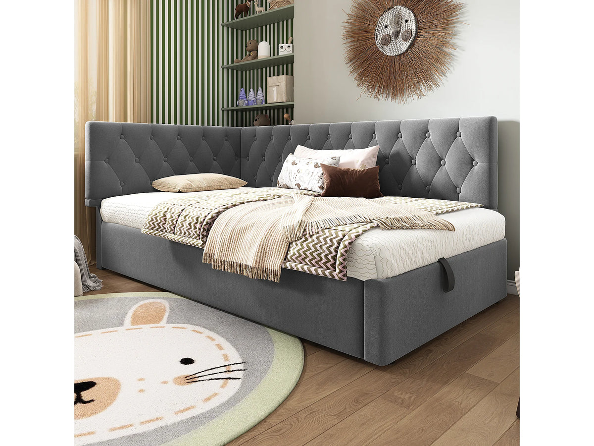 Lit Coffre 90x200 Velours Gris — vue 4
