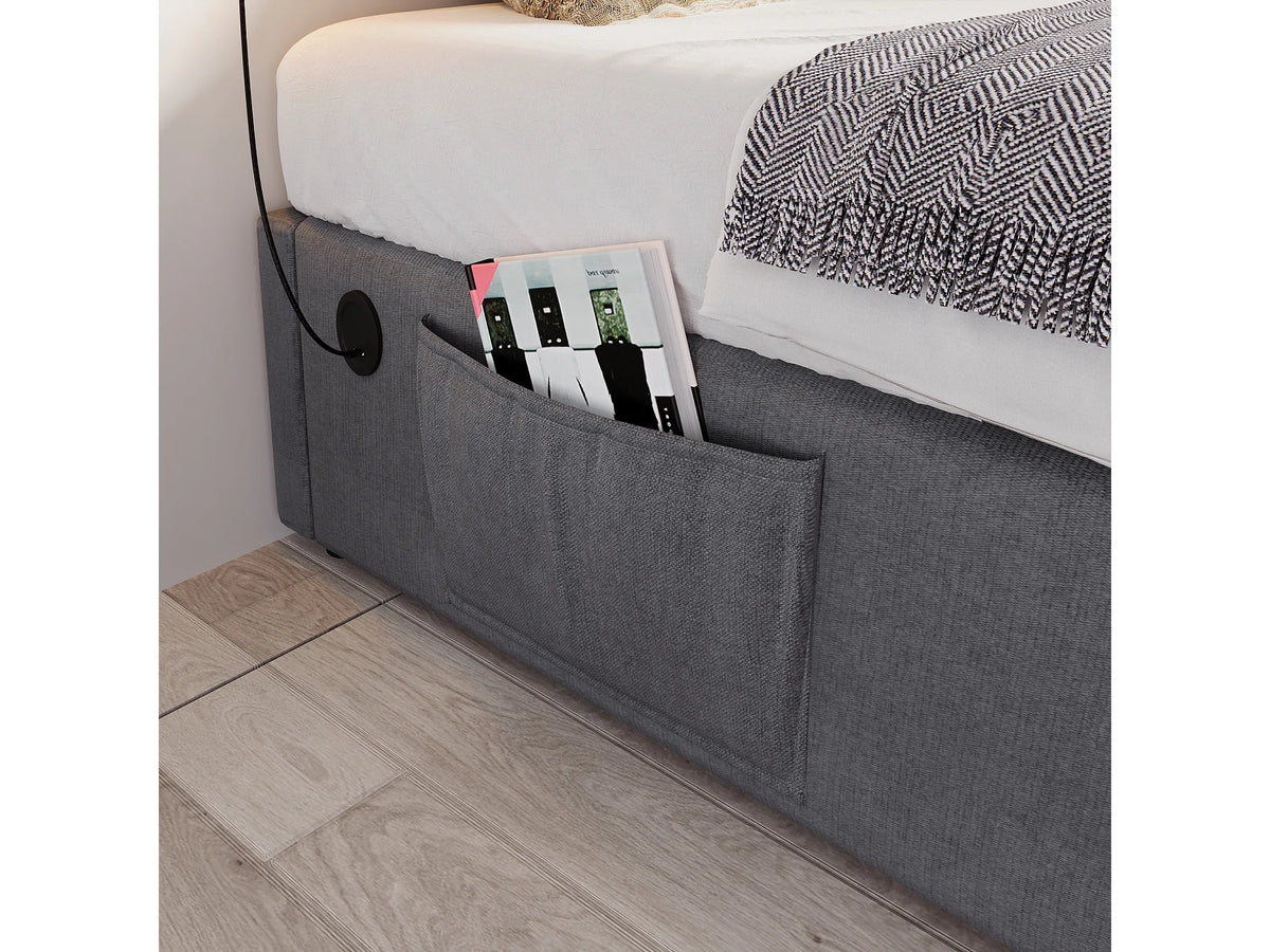 Lit Coffre 90x190 Tissu Lin Gris avec Port USB — vue 8