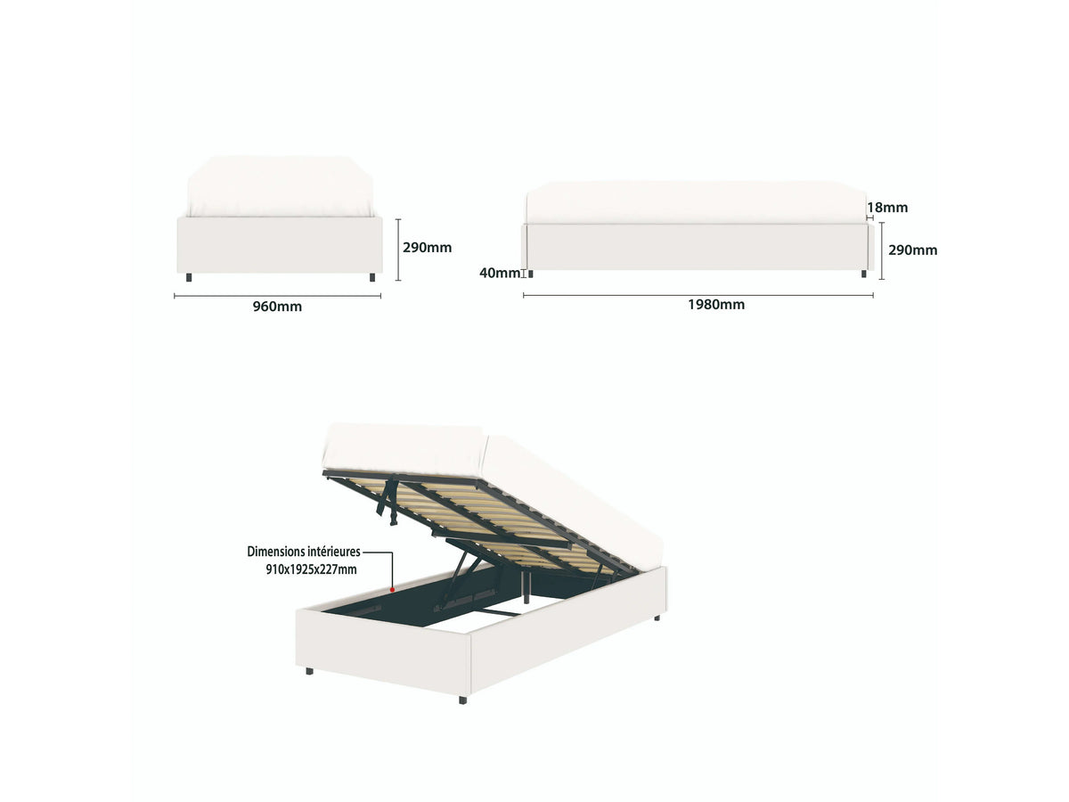 Lit Coffre 90x190 Simili Cuir Blanc — vue 6