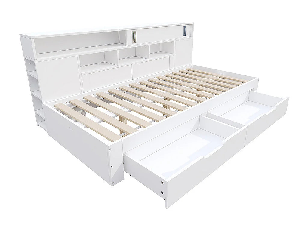 Lit Coffre 140x200 Bois Blanc avec Tiroirs — vue 5