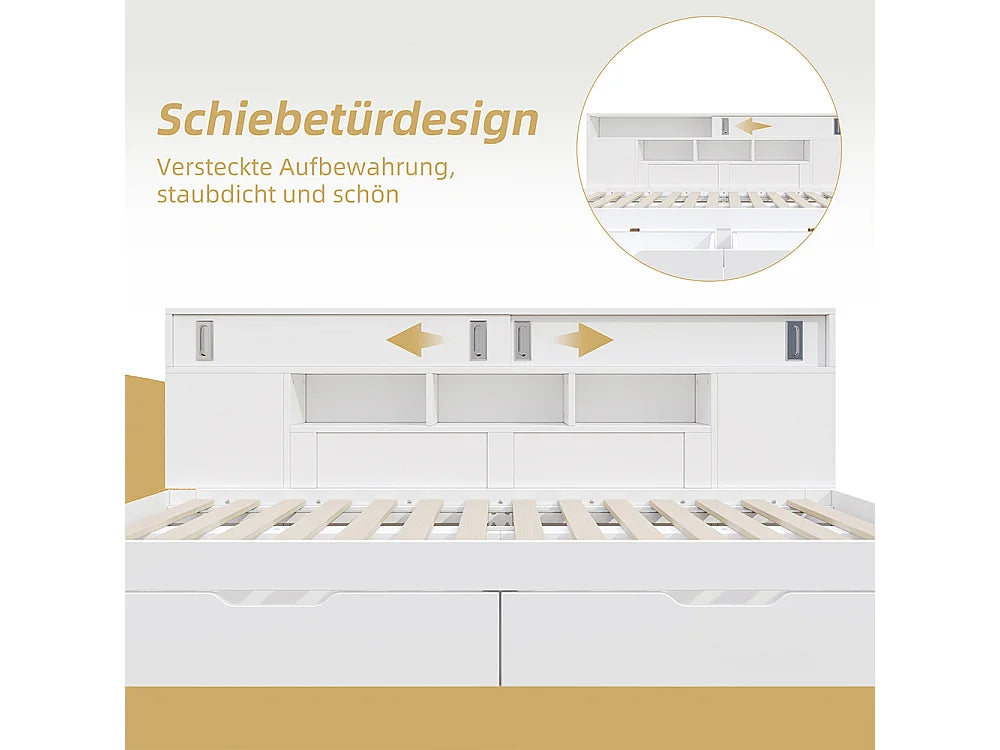 Lit Coffre 140x200 Bois Blanc avec Tiroirs — vue 9