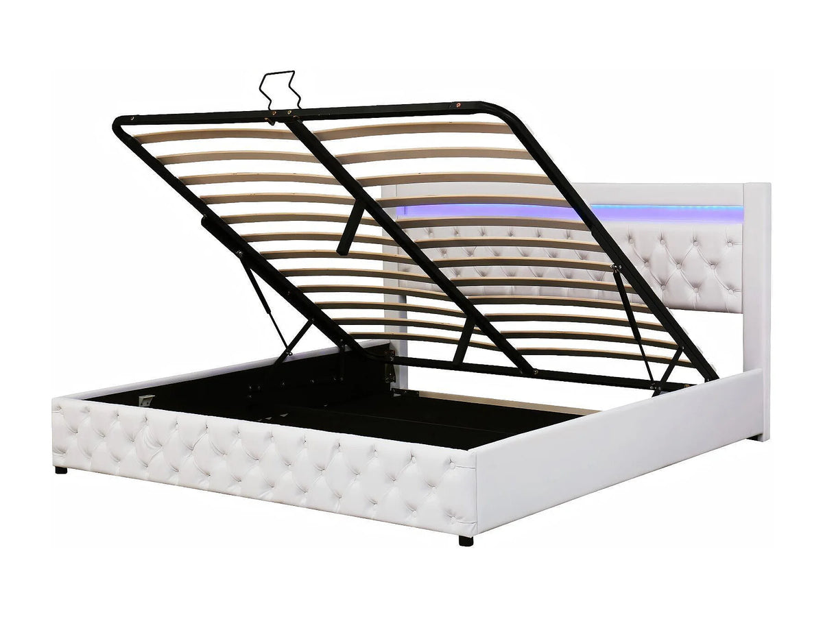 Lit Coffre 180x200 Simili Cuir Blanc avec LED — vue 5