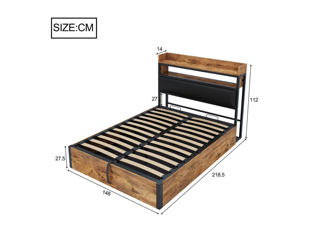 Lit Coffre 140x200 Tissu Noir avec Port USB — vue 6