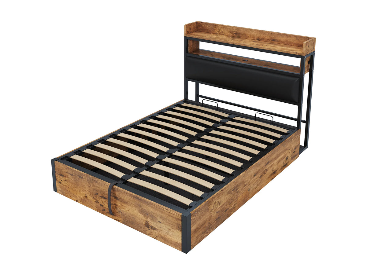 Lit Coffre 140x200 Tissu Noir avec Port USB — vue 5