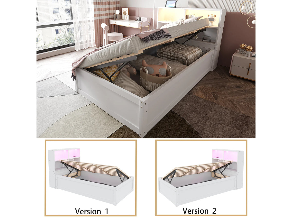 Lit Coffre 90x200 Bois Blanc avec LED — vue 6