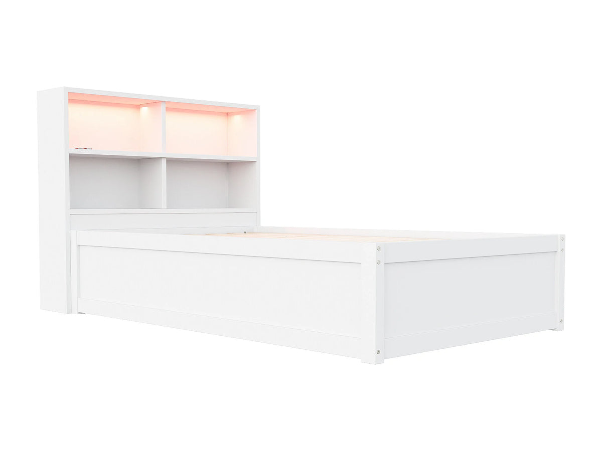 Lit Coffre 90x200 Bois Blanc avec LED — vue 10