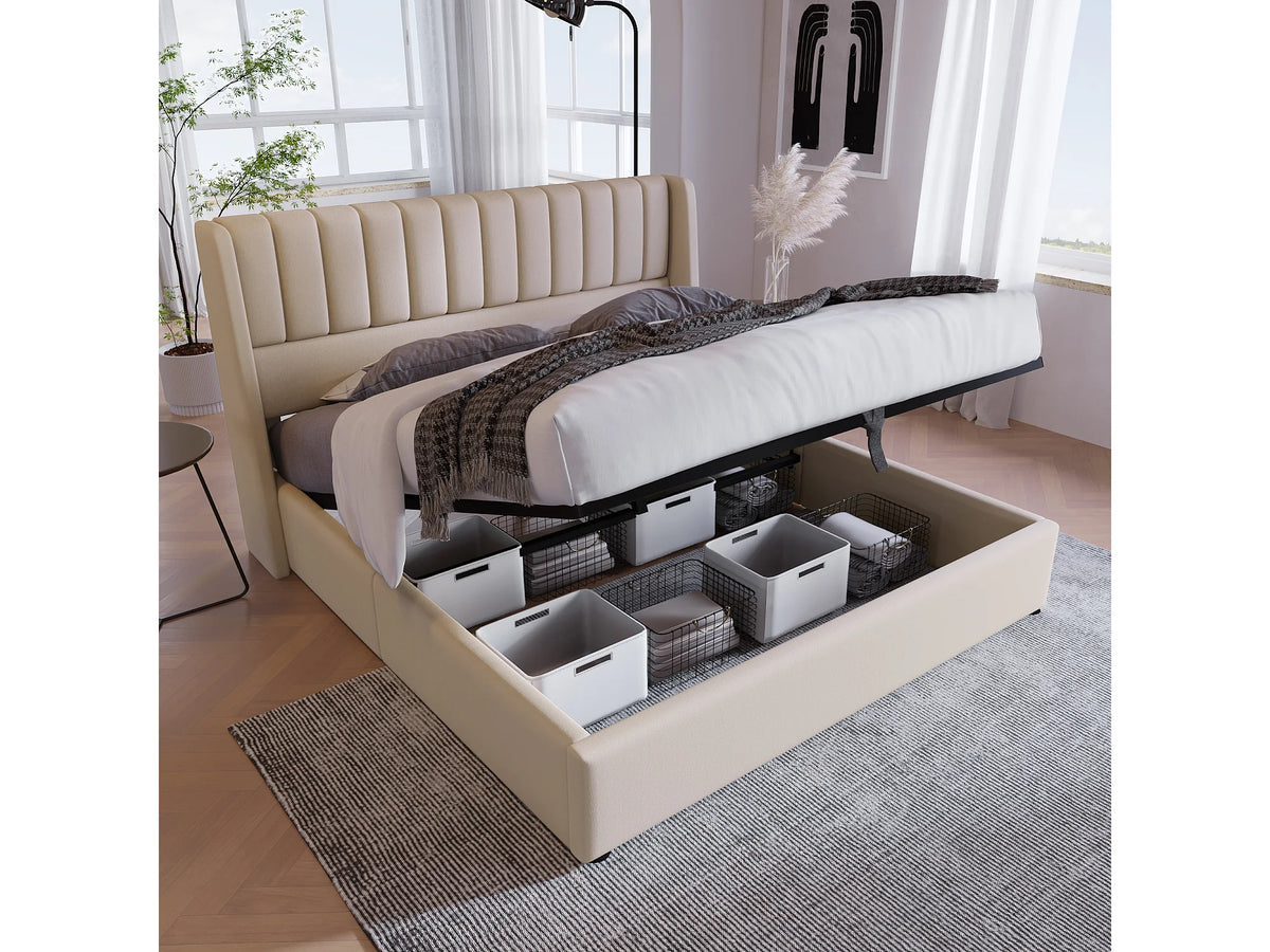 Lit Coffre 140x200 Tissu Lin Beige