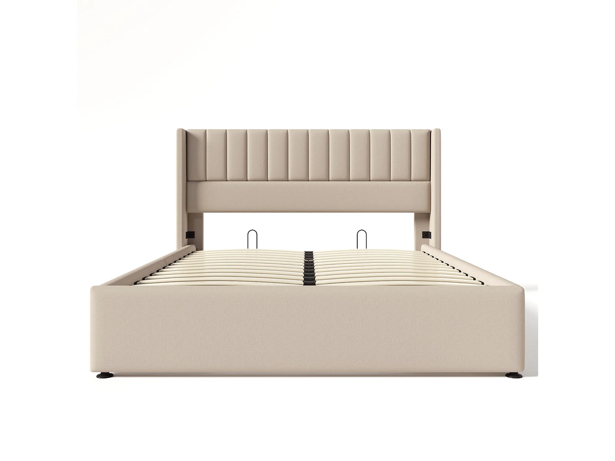 Lit Coffre 140x200 Tissu Lin Beige — vue 4