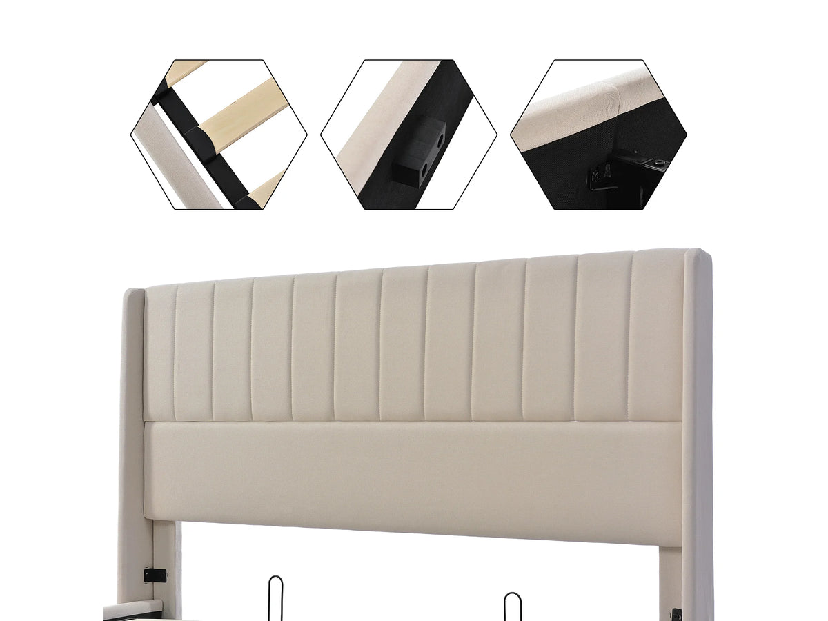 Lit Coffre 140x200 Tissu Lin Beige — vue 8
