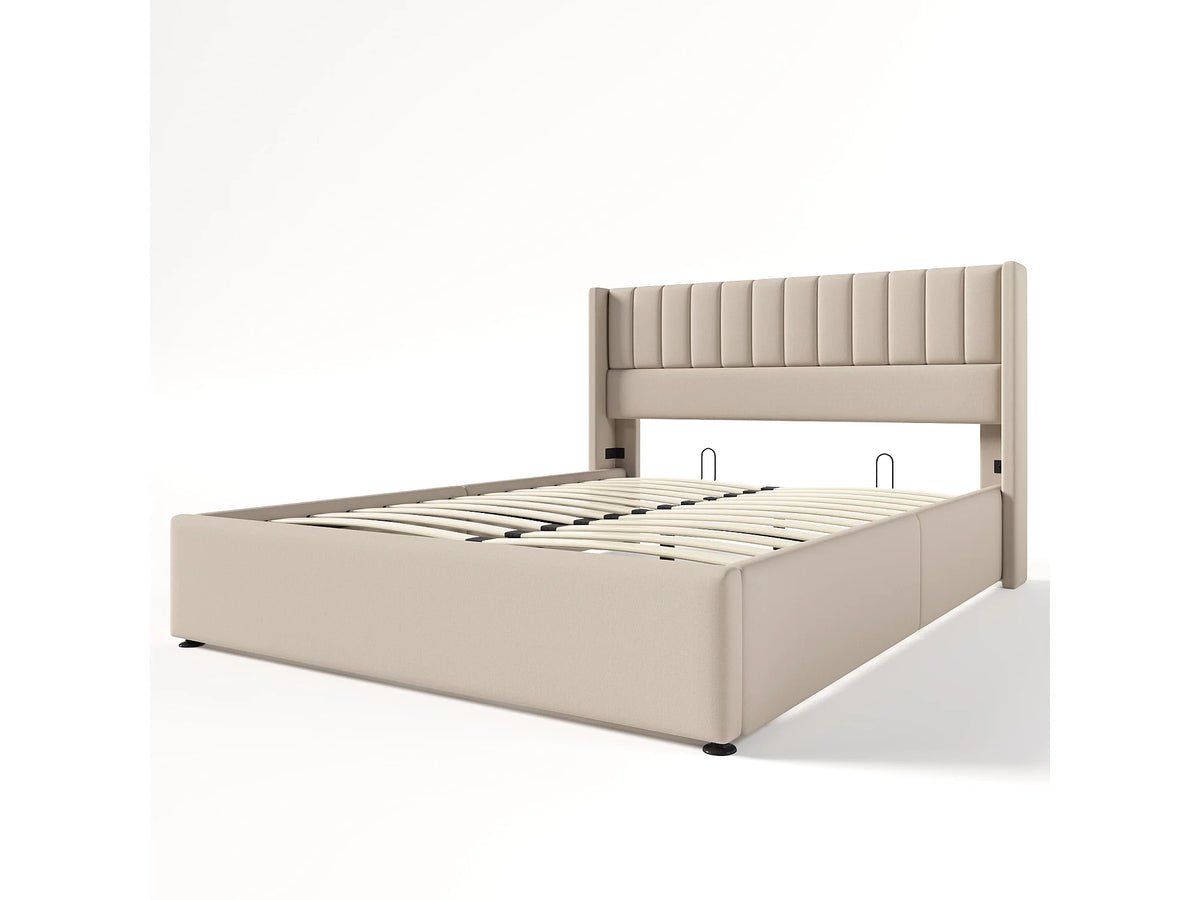 Lit Coffre 140x200 Tissu Lin Beige — vue 5
