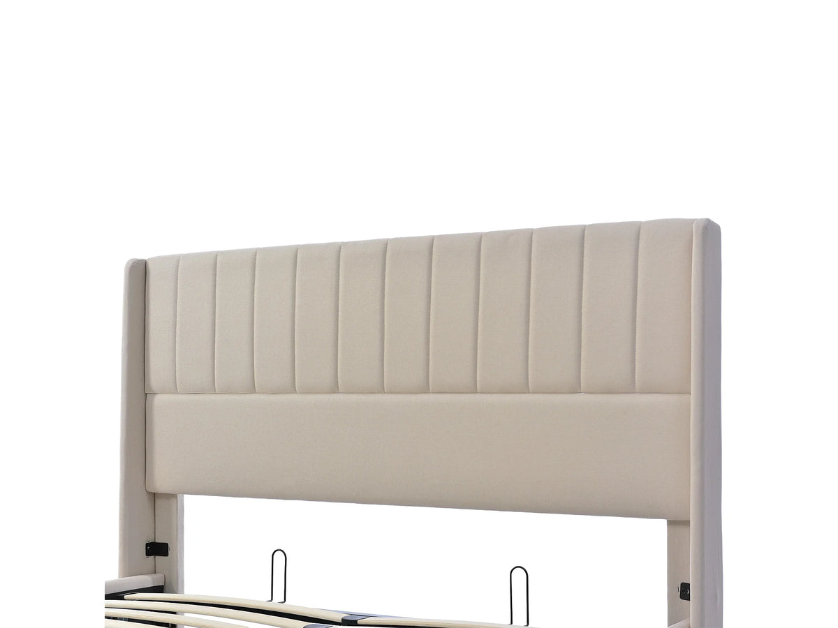 Lit Coffre 140x200 Tissu Lin Beige — vue 9