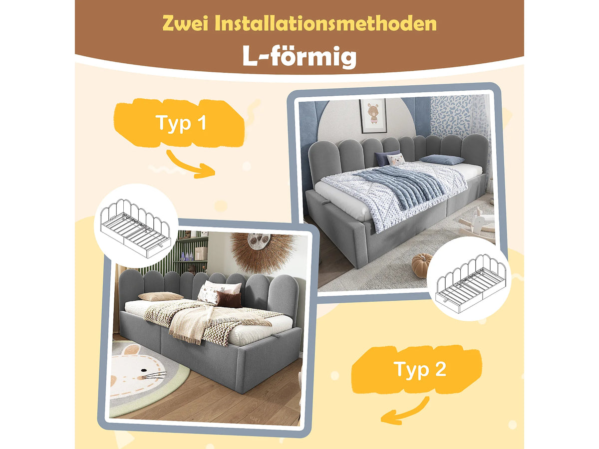 Lit Coffre 90x190 Velours Gris — vue 7