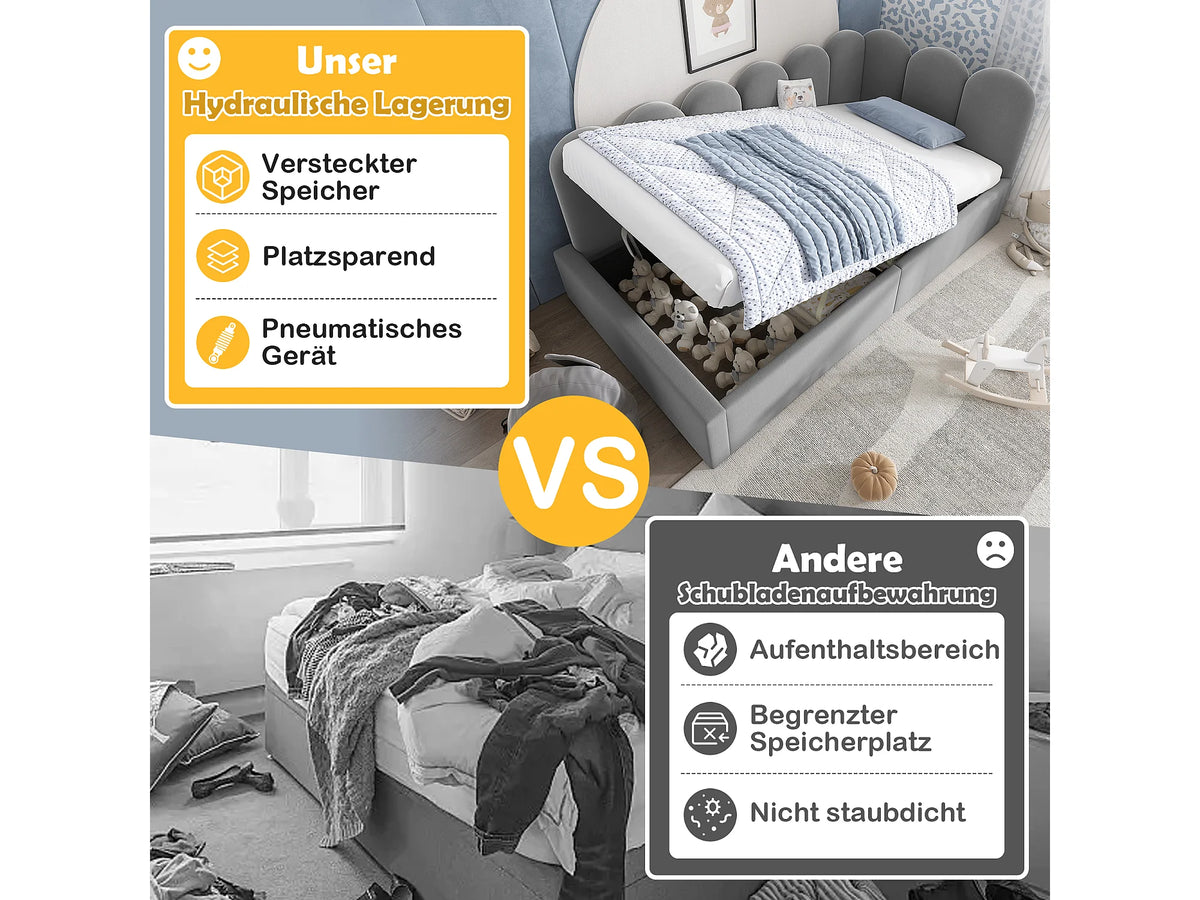 Lit Coffre 90x190 Velours Gris — vue 8