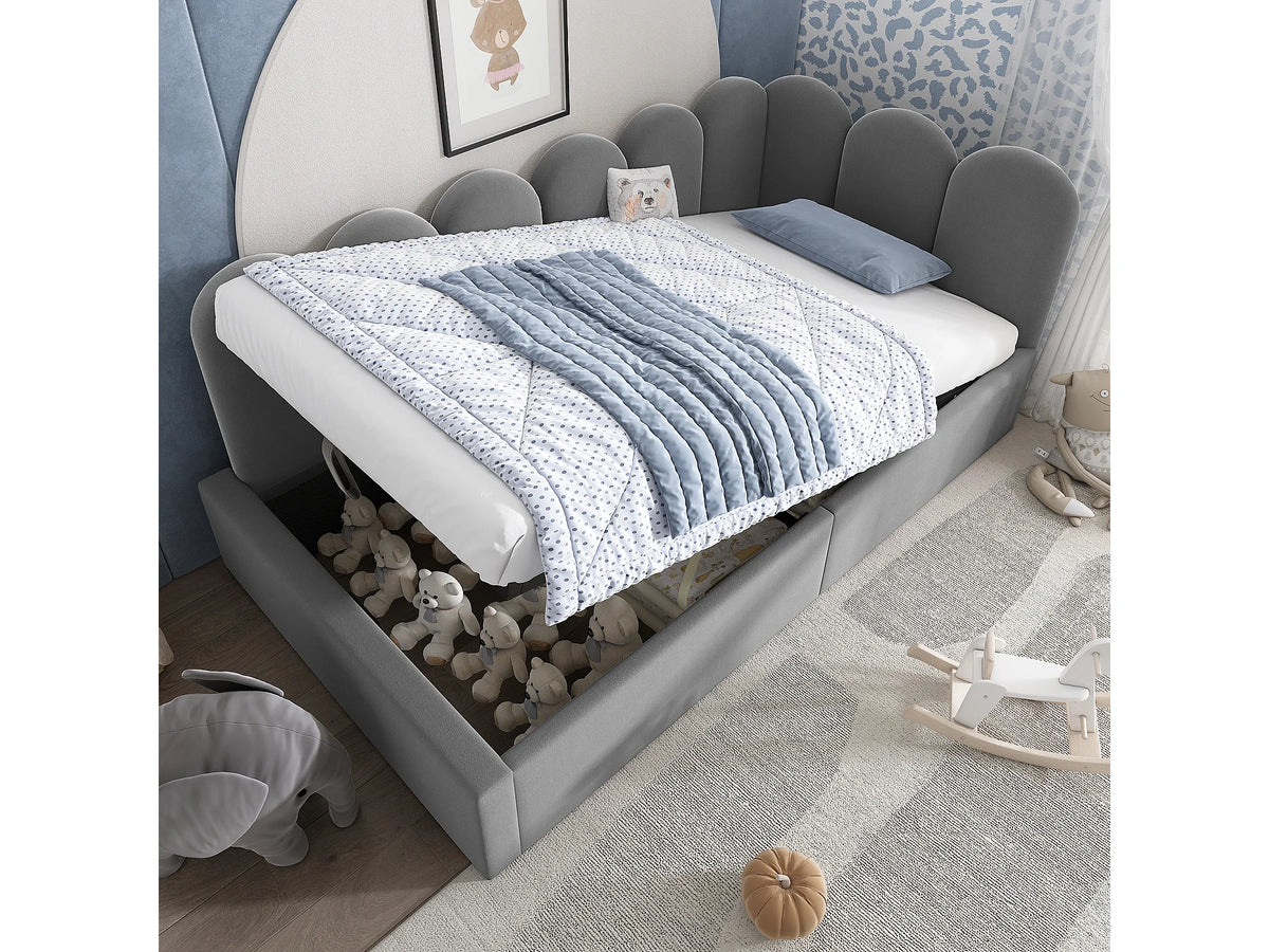 Lit Coffre 90x190 Velours Gris — vue 3