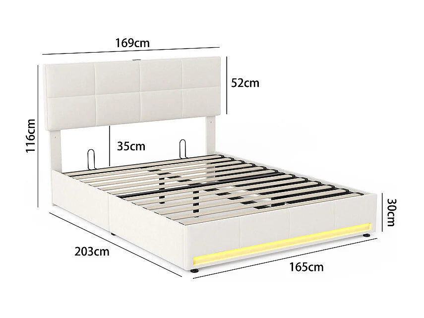 Lit Coffre 160x200 Velours Beige avec Chevets, LED et Port USB — vue 2