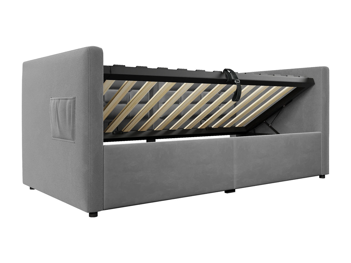 Lit Coffre 90x200 Velours Gris avec Port USB — vue 9