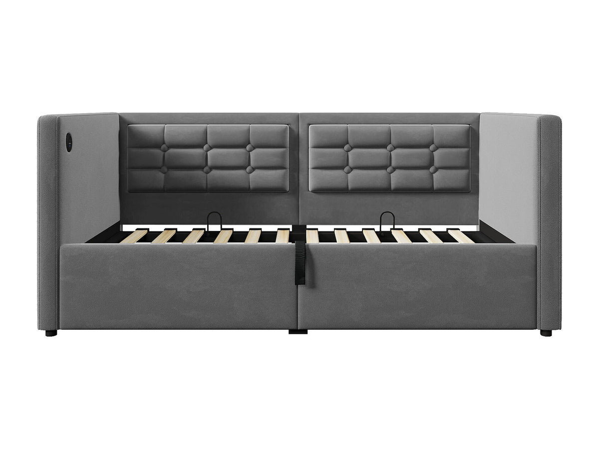 Lit Coffre 90x200 Velours Gris avec Port USB — vue 4