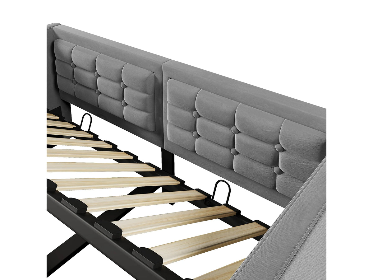 Lit Coffre 90x200 Velours Gris avec Port USB — vue 8