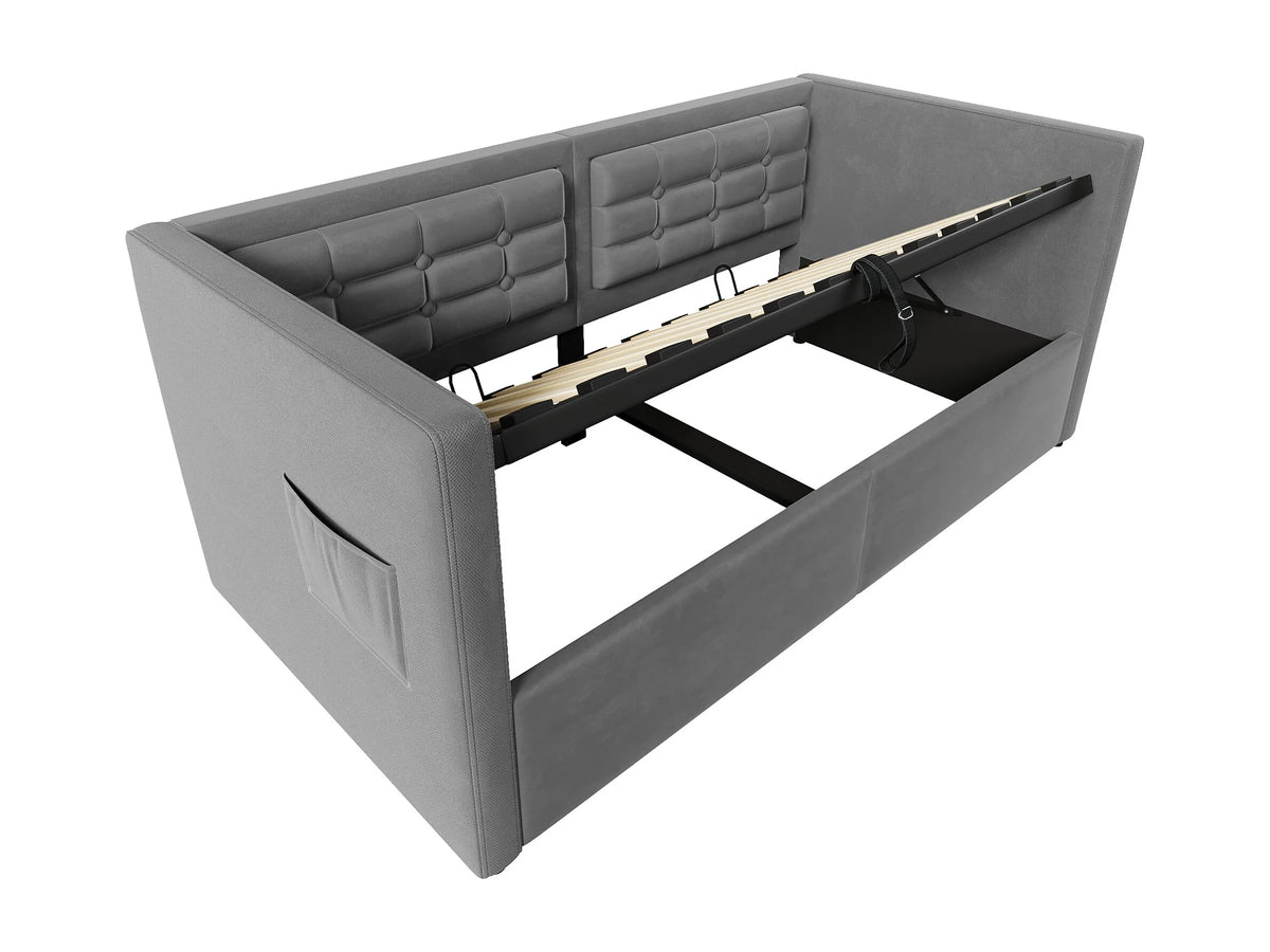 Lit Coffre 90x200 Velours Gris avec Port USB — vue 10