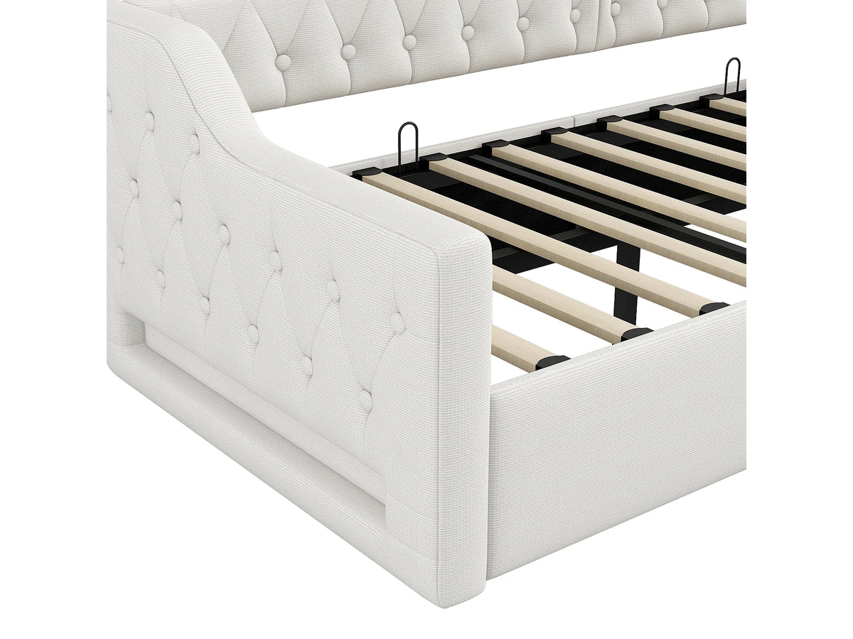 Lit Coffre 90x200 Tissu Lin Beige avec LED — vue 8