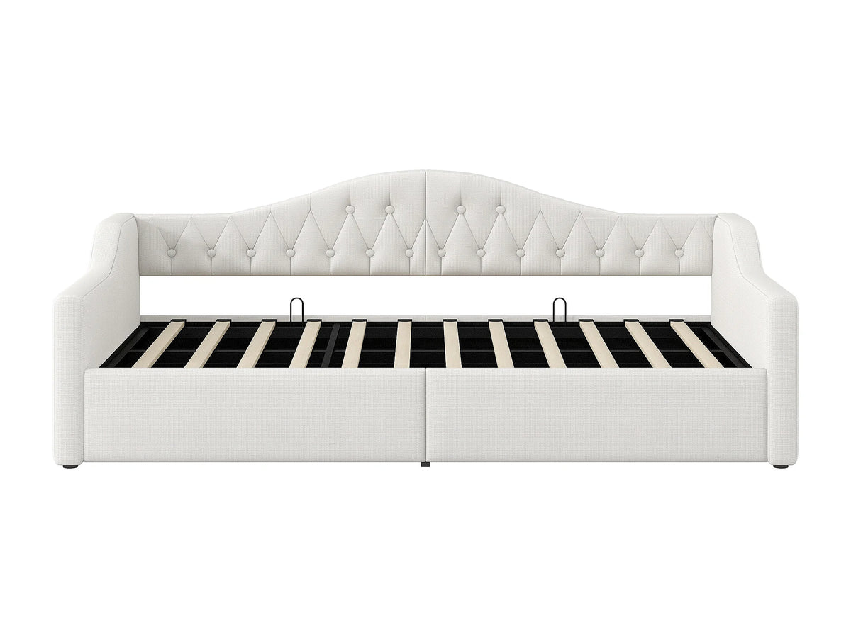 Lit Coffre 90x200 Tissu Lin Beige avec LED — vue 4