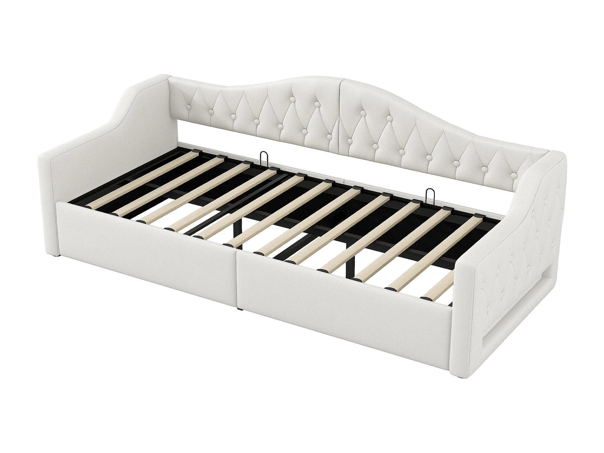 Lit Coffre 90x200 Tissu Lin Beige avec LED — vue 5