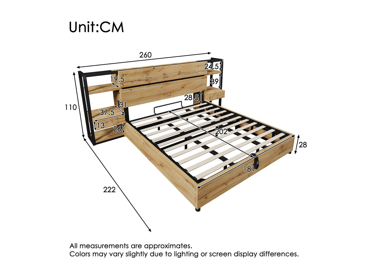 Lit Coffre 180x200 Bois Marron avec Tiroirs et Port USB — vue 5