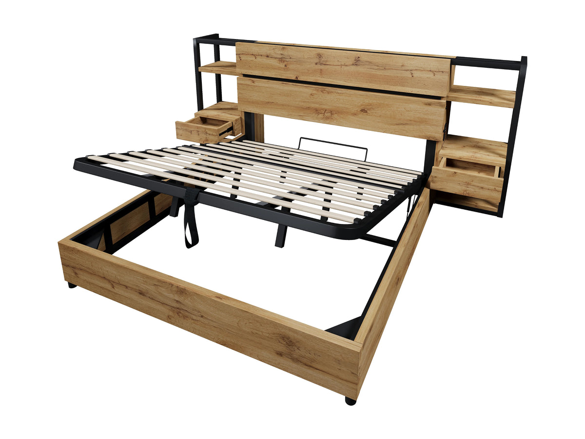 Lit Coffre 180x200 Bois Marron avec Tiroirs et Port USB — vue 8
