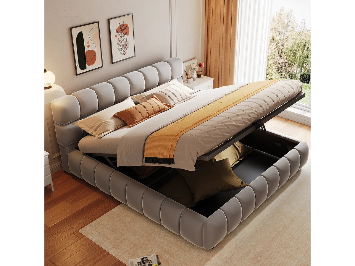 Lit Coffre 140x200 Velours Gris — vue 2