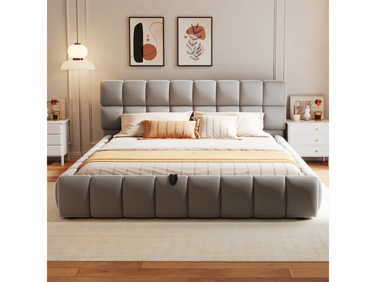 Lit Coffre 140x200 Velours Gris — vue 3