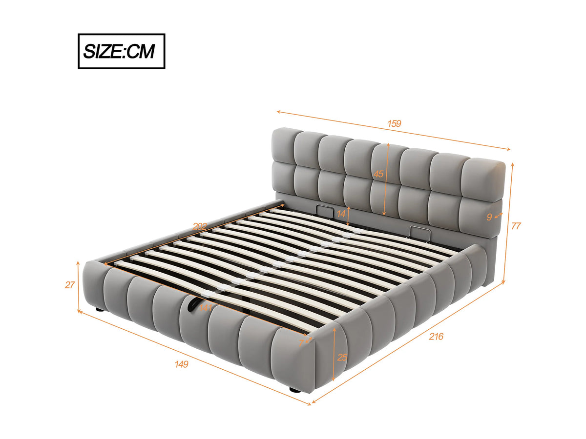 Lit Coffre 140x200 Velours Gris — vue 8