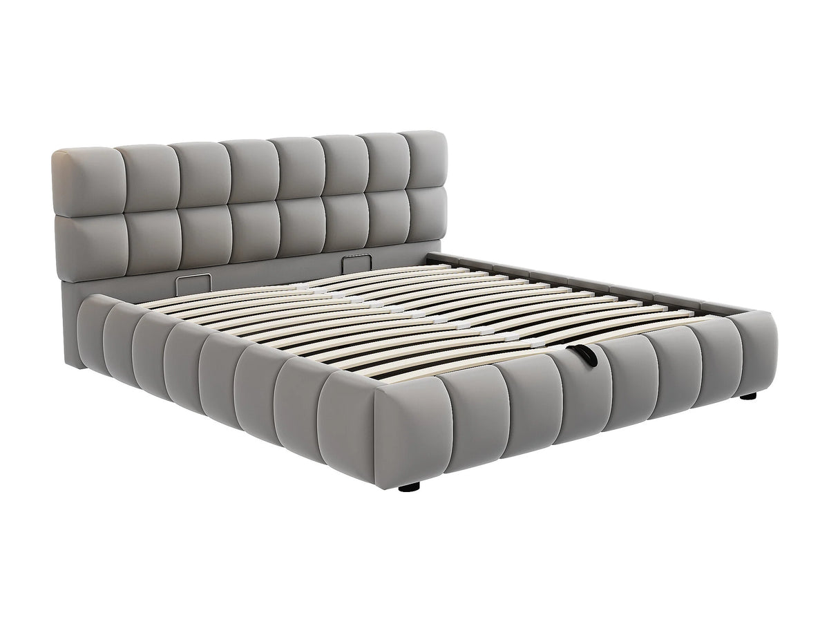 Lit Coffre 140x200 Velours Gris — vue 10