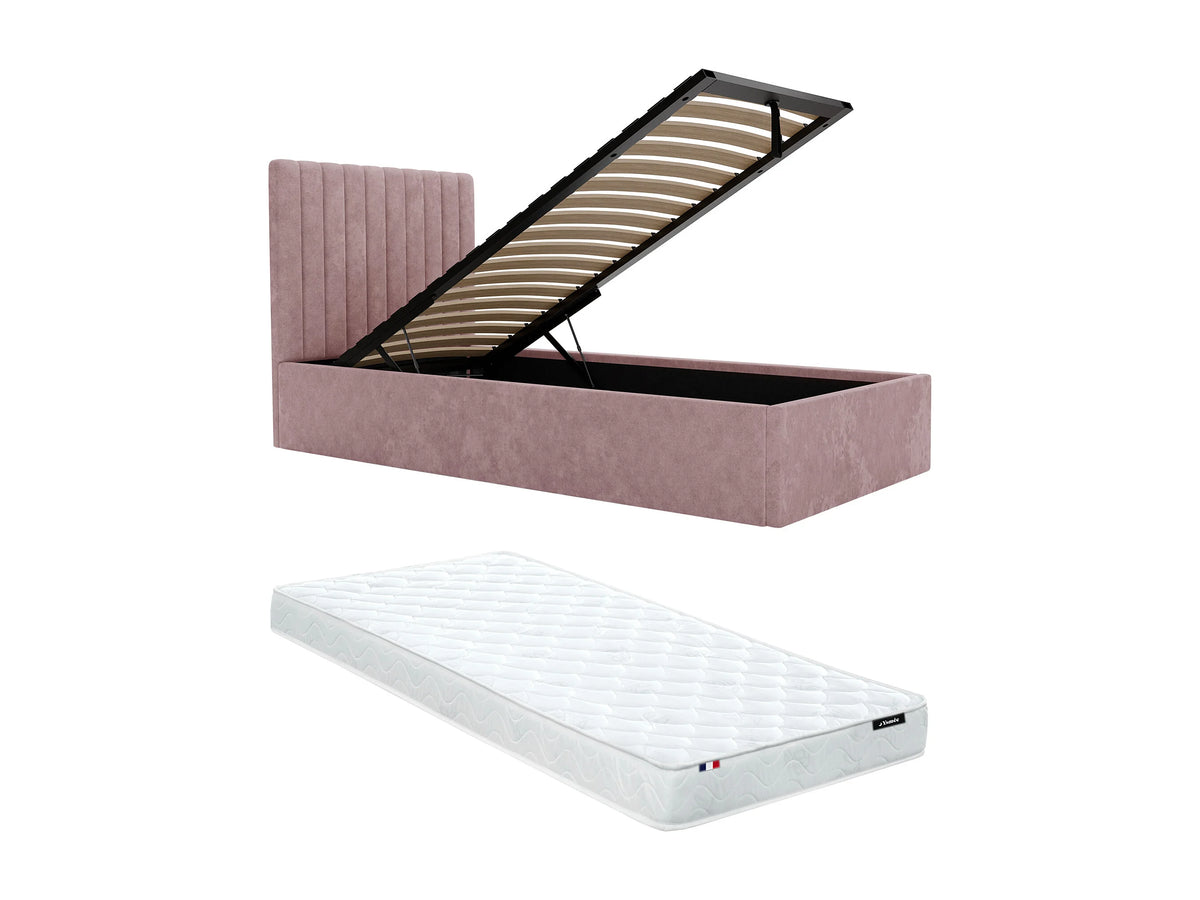 Lit Coffre 90x190 Bois Rose avec Matelas - SARAH — vue 3