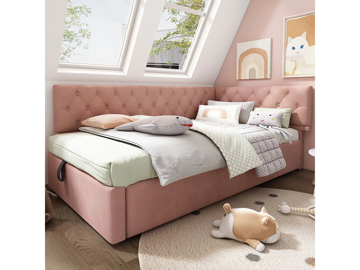 Lit Coffre 90x190 Velours Rose — vue 3