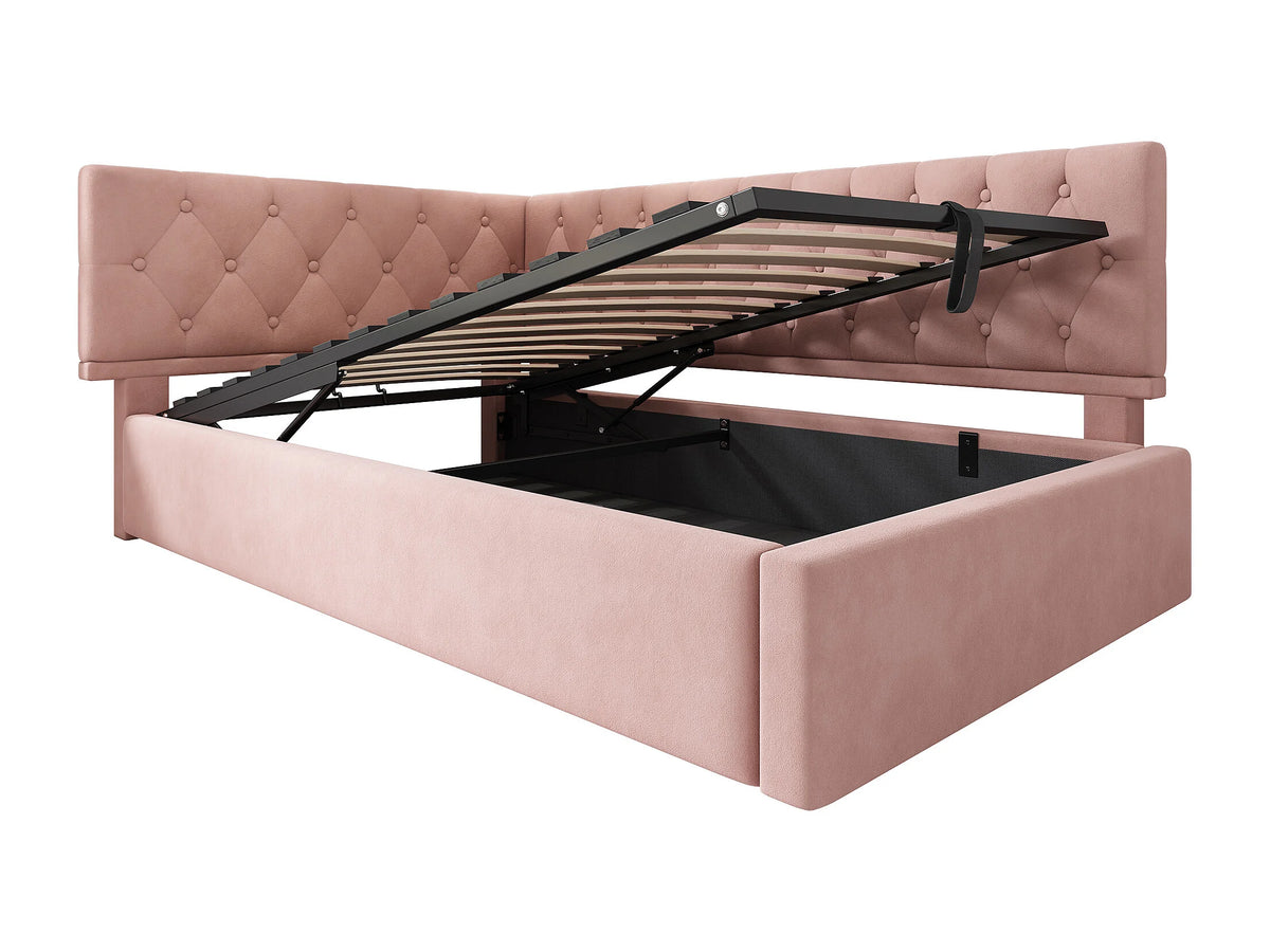 Lit Coffre 90x190 Velours Rose — vue 8
