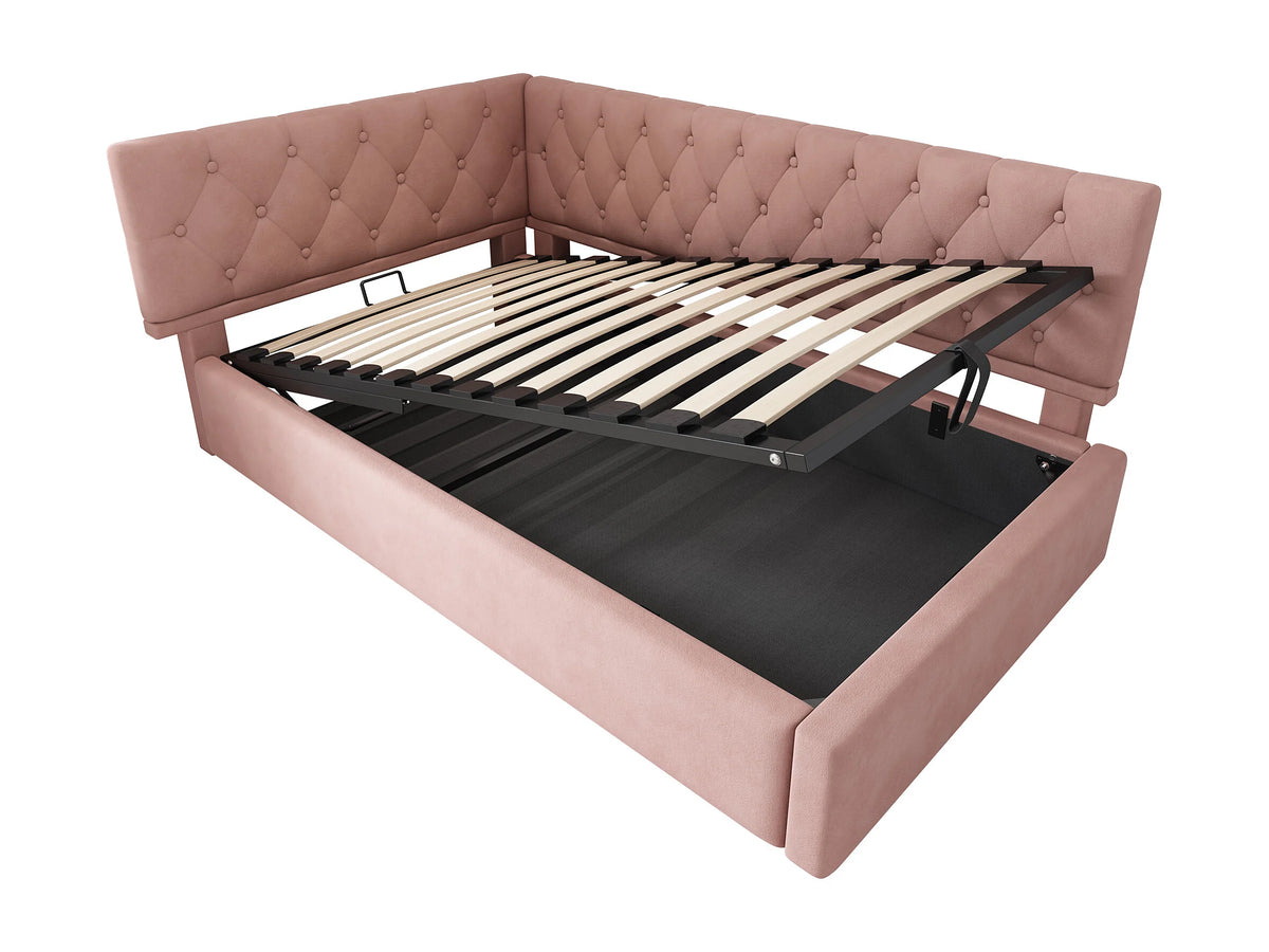 Lit Coffre 90x190 Velours Rose — vue 5