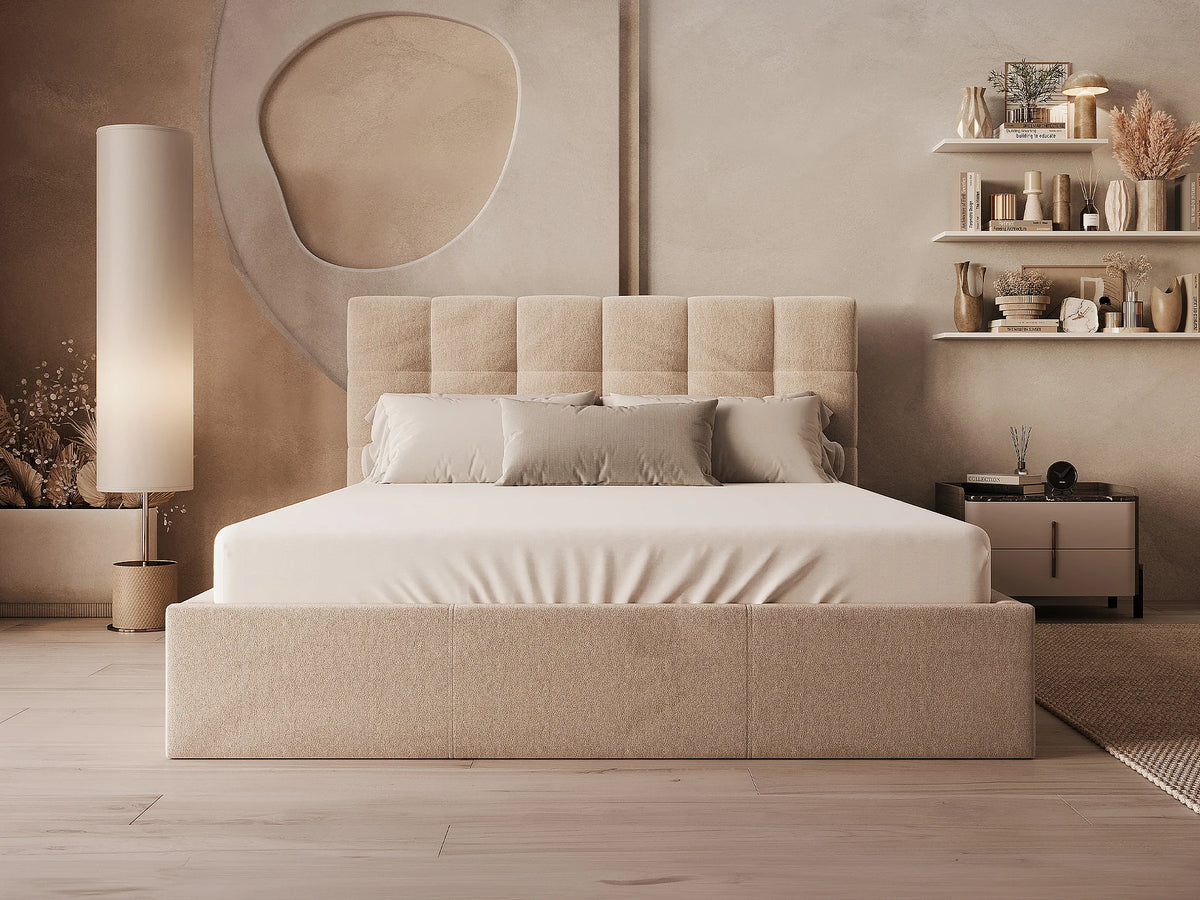 Lit Coffre 200x200 Velours Beige - MIRDAL — vue 2