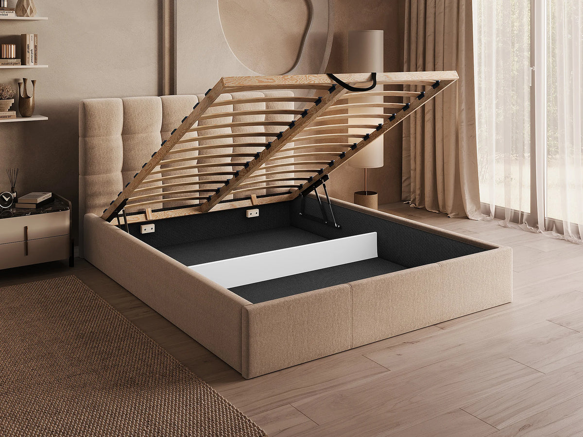 Lit Coffre 200x200 Velours Beige - MIRDAL — vue 3