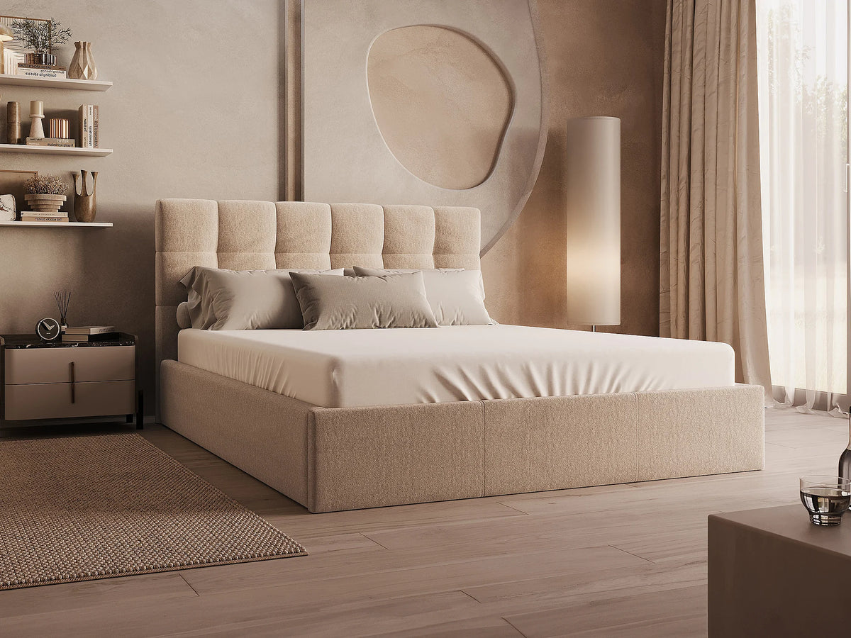 Lit Coffre 200x200 Velours Beige - MIRDAL — vue 9