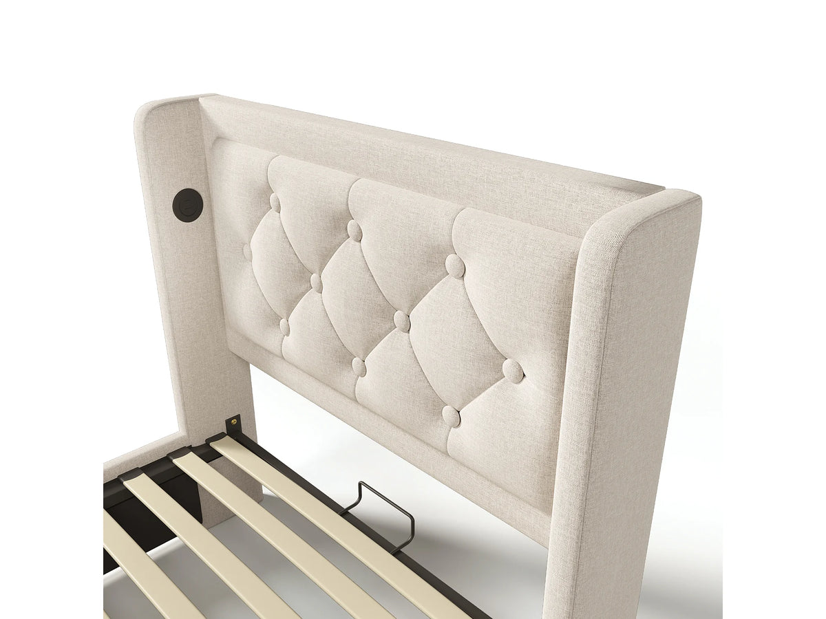 Lit Coffre 90x200 Coton Beige avec LED et Port USB — vue 9