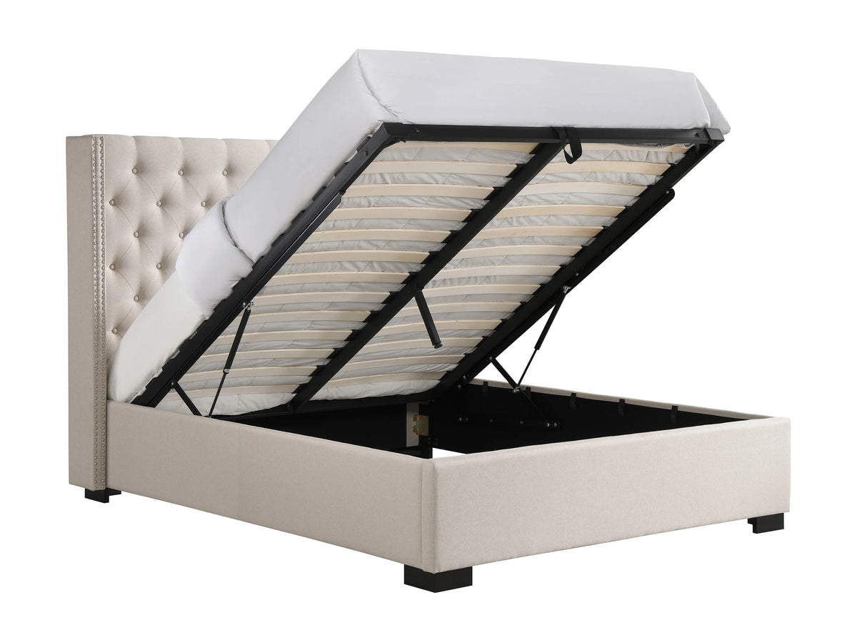 Lit Coffre 200x200 Tissu Beige Capitonné avec Matelas - MASSIMO — vue 7