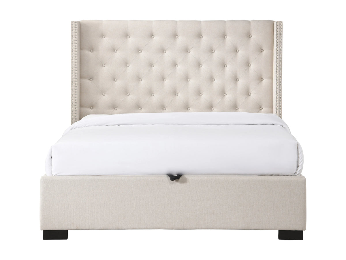 Lit Coffre 200x200 Tissu Beige Capitonné avec Matelas - MASSIMO — vue 6