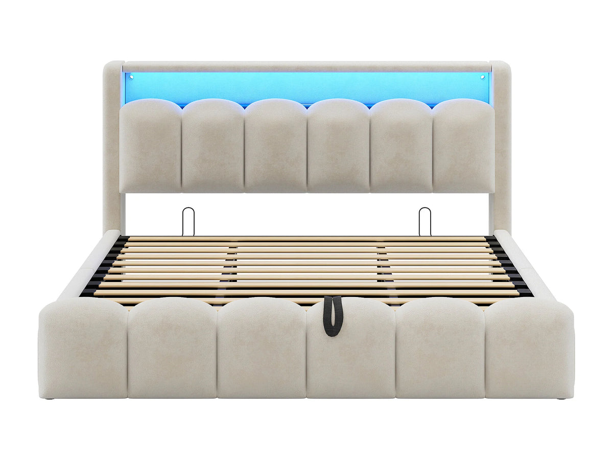 Lit Coffre 180x200 Velours Beige avec LED et Port USB — vue 5