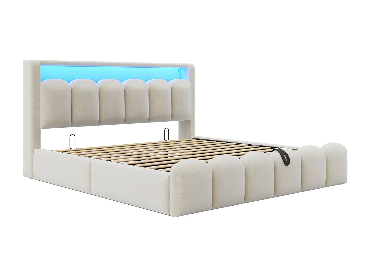 Lit Coffre 180x200 Velours Beige avec LED et Port USB — vue 9