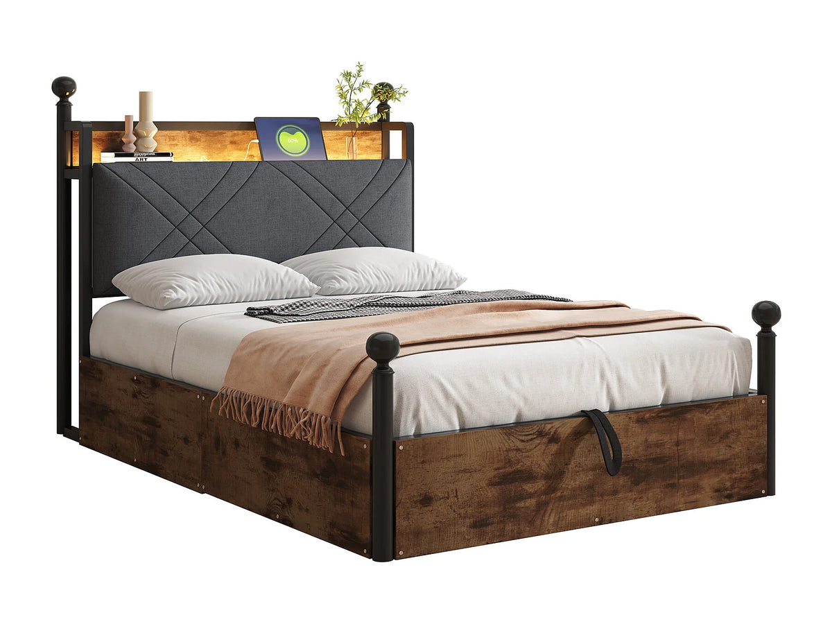 Lit Coffre 90x190 Bois Naturel clair avec LED et Port USB — vue 10