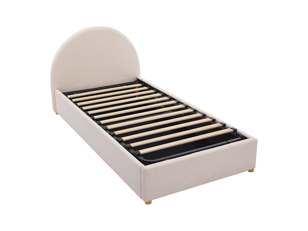 Lit Coffre 90x190 Tissu Bouclette Crème - LIRIMO — vue 2
