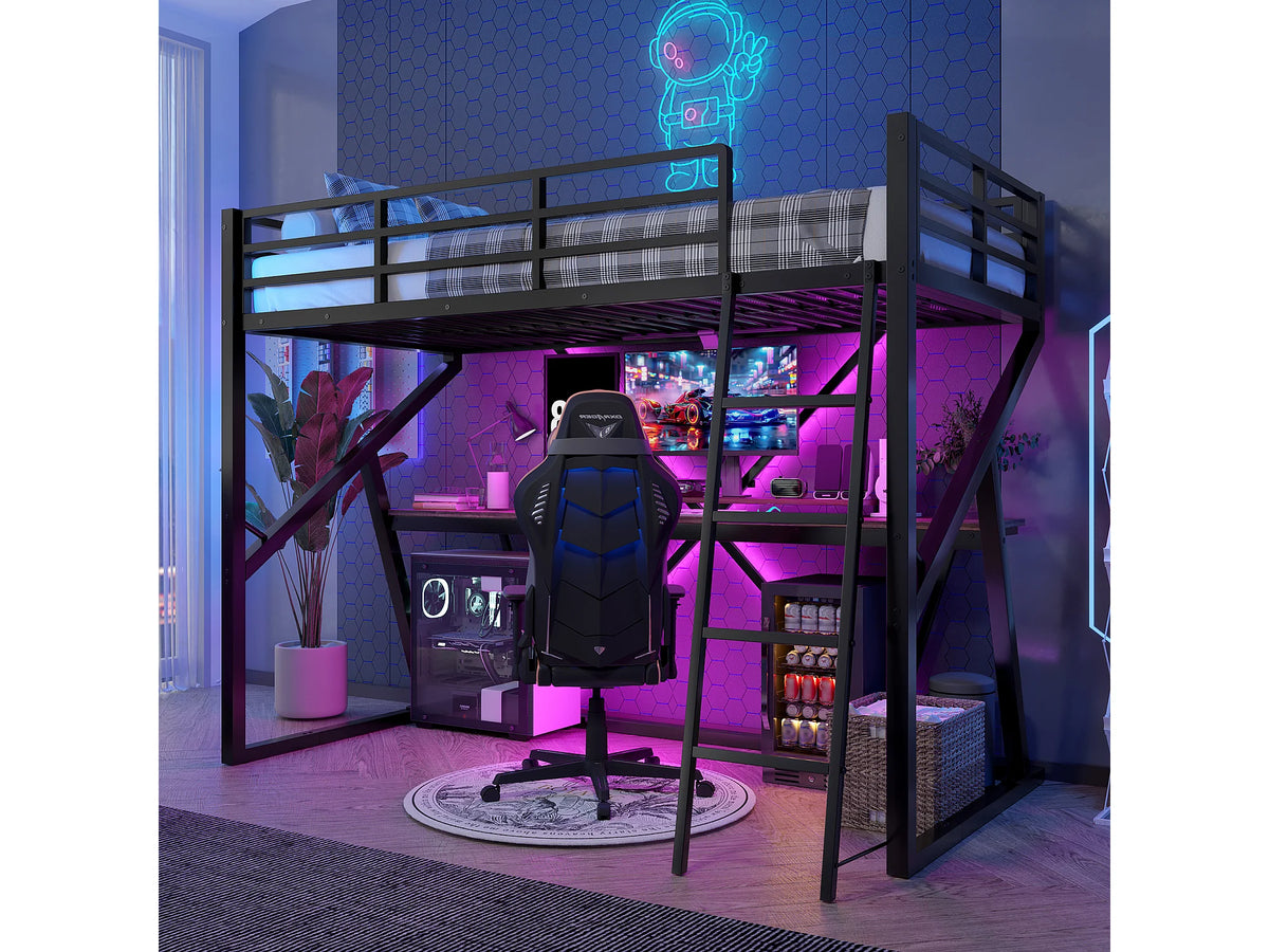 Lit Coffre 90x200 Métal Noir avec Matelas et LED — vue 4