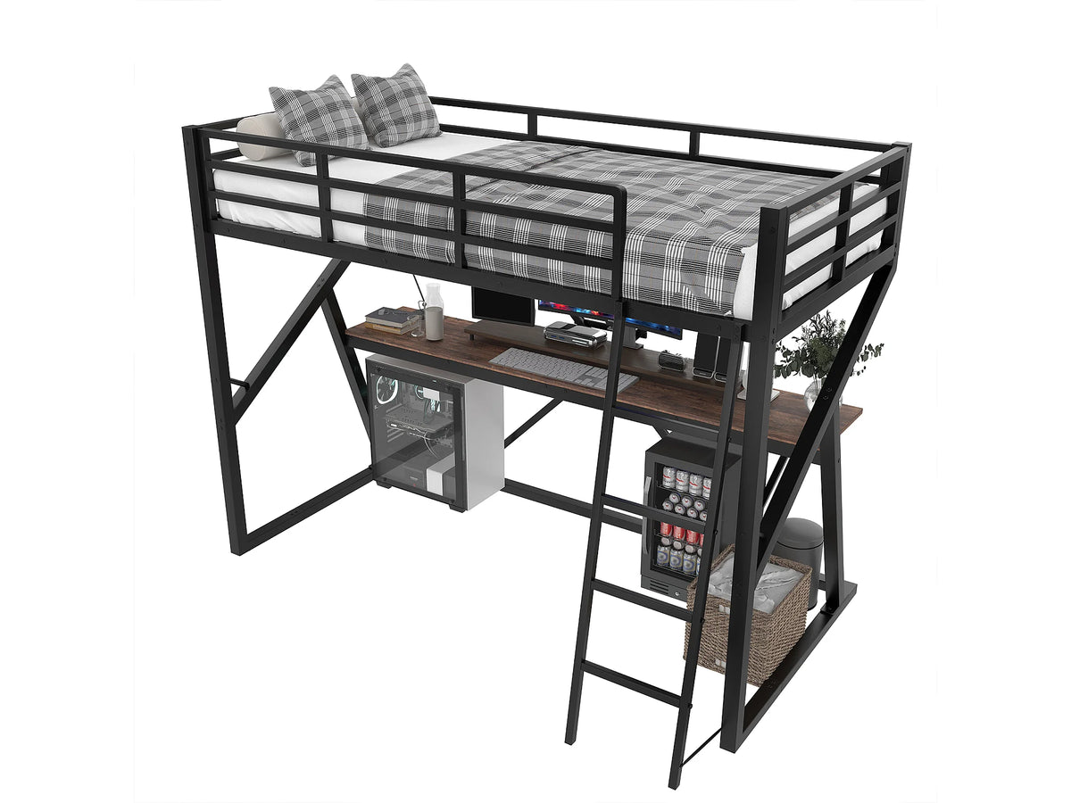 Lit Coffre 90x200 Métal Noir avec Matelas et LED — vue 6